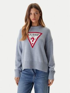 Guess Jeans Sweter W4BR12 Z3HM1 Niebieski Relaxed Fit. Niebieskie swetry klasyczne Guess Jeans, l, z bawełny, bez kołnierzyka. Za 389,99 zł.