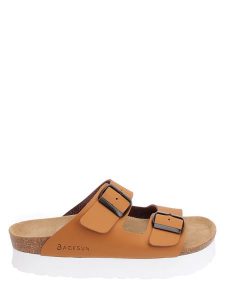 BACKSUN Klapki w kolorze jasnobrązowym rozmiar: 42. Brązowe klapki Backsun, bez wzorów, z materiału, z otwartym noskiem, bez obcasa, na platformie. Za 130,99 zł.