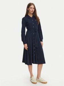 Lacoste Sukienka koszulowa EF5299 Granatowy Regular Fit. Niebieskie sukienki Lacoste, na co dzień, bez wzorów, z bawełny, bez kołnierzyka, bez ramiączek, koszulowe. Za 669,99 zł.