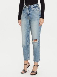 Guess Jeansy W5RA21 D5LR2 Niebieski Straight Leg. Niebieskie jeansy Guess, z aplikacjami, z bawełny. Za 359,99 zł.
