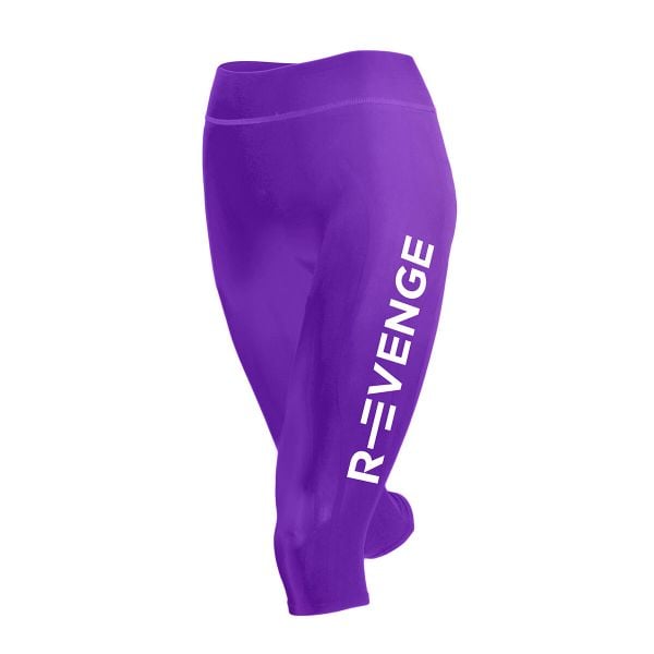Legginsy techniczne do biegania Capri damskie z taśmami kinetycznymi. Fioletowe legginsy R-EVENGE, bez wzorów, z elastanu. Za 212,88 zł.
