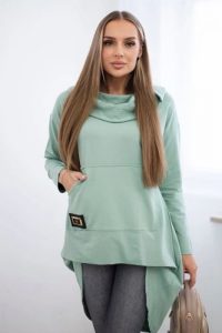 Bluza z długim tyłem i kapturem ciemna miętowa. Zielone bluzy KESI, l, bez wzorów, z bawełny. Za 229,98 zł.
