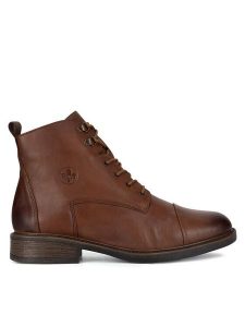 Rieker Trzewiki 71442-25 Brązowy. Brązowe botki Rieker, bez wzorów, ze skóry, bez obcasa, na płaskiej podeszwie, bez zapięcia. Za 359,00 zł.