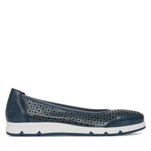 Baleriny Rieker. Niebieskie balerinki Rieker, bez wzorów, bez obcasa, bez zapięcia. Za 299,99 zł.