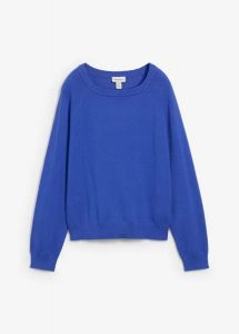 Sweter dzianinowy. Niebieskie swetry klasyczne bonprix, z bawełny, bez kołnierzyka. Za 84,99 zł.