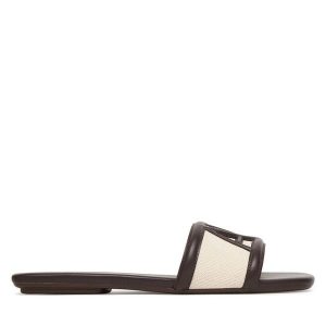 Klapki Armani Exchange. Brązowe klapki Armani Exchange, bez wzorów, bez obcasa. Za 453,99 zł.