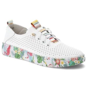 Półbuty damskie Artiker, skóra naturalna ażurowa cholewka klasyczne sznurowanie lekka elastyczna podeszwa miękka wkładka ozdobna kolorowa podeszwa, b. Białe półbuty ARTIKER, w ażurowe wzory, ze skóry, bez obcasa, bez zapięcia. Za 199,00 zł.