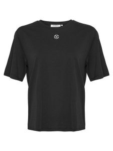 MOSS COPENHAGEN Koszulka "Melea Icon" w kolorze czarnym rozmiar: M/L. Czarne bluzki Moss Copenhagen, l, bez wzorów, z bawełny, bez kołnierzyka, bez ramiączek. Za 74,63 zł.