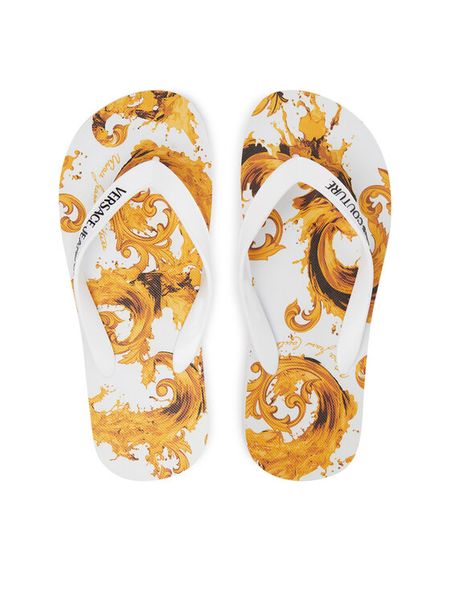 Versace Jeans Couture Japonki 80VA3SQ7 ZSS80 Biały. Białe klapki Versace Jeans Couture, bez wzorów, z jeansu, bez obcasa. Za 269,99 zł.