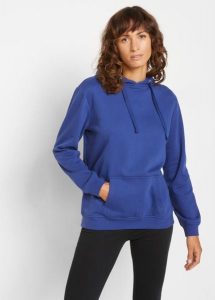 Bluza z kapturem, z miękkiego materiału frotte. Niebieskie bluzy bonprix, bez wzorów, z kapturem. Za 84,99 zł.