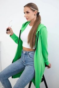 Bluza sukienkowa z kapturem jasna zielona. Zielone bluzy KESI, l, bez wzorów, z bawełny, z kapturem. Za 234,40 zł.