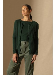 Perfect Cashmere Kaszmirowy kardigan "Amy" w kolorze ciemnozielonym rozmiar: L. Zielone kardigany Perfect Cashmere, z kaszmiru. Za 363,71 zł.