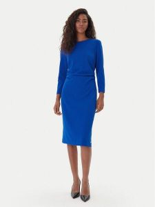 Calvin Klein Sukienka koktajlowa LV044D062G Niebieski Slim Fit. Niebieskie sukienki Calvin Klein, bez wzorów, z syntetyku, wizytowe, bez kołnierzyka, bez ramiączek. Za 679,99 zł.