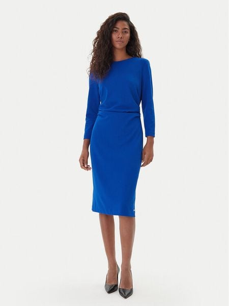 Calvin Klein Sukienka koktajlowa LV044D062G Niebieski Slim Fit. Niebieskie kombinezony Calvin Klein, bez wzorów, z syntetyku, wizytowe, bez kołnierzyka, bez ramiączek. Za 489,99 zł.