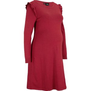 Sukienka ciążowa z miękkiej dzianiny. Czarne sukienki bonprix, bez wzorów, z dzianiny, eleganckie, bez kołnierzyka, moda ciążowa, bez ramiączek. Za 137,99 zł.