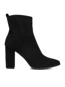 DeeZee Botki E-5133-6 Czarny. Czarne botki DeeZee, bez wzorów, z materiału, bez obcasa, na słupku, bez zapięcia. Za 199,99 zł.