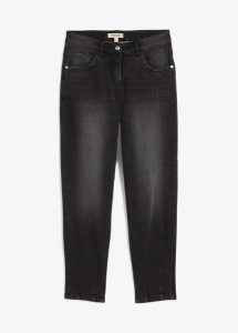 Dżinsy typu barrel, mid waist. Czarne jeansy bonprix, bez wzorów, z jeansu. Za 142,99 zł.