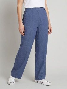 MOSS COPENHAGEN Spodnie "Pennie" w kolorze niebieskim rozmiar: XL. Niebieskie spodnie z wysokim stanem Moss Copenhagen, bez wzorów, z materiału, z podwyższonym stanem. Za 148,96 zł.