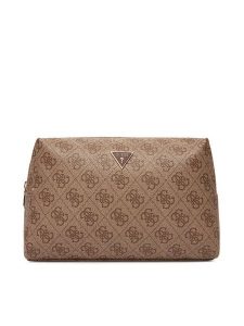 Guess Kosmetyczka PW7533 P5315 Beżowy. Brązowe kosmetyczki Guess, z aplikacjami, ze skóry. Za 199,99 zł.