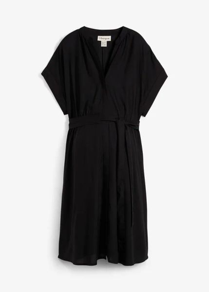 Sukienka 2 w 1 na okres ciąży i po porodzie. Czarne sukienki bonprix, bez wzorów, bez kołnierzyka, moda ciążowa, bez ramiączek, mini, szmizjerki. Za 144,99 zł.