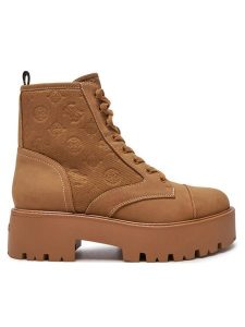 Guess Botki Vaina FLTSLR LEM10 Brązowy. Brązowe botki Guess, z aplikacjami, ze skóry, bez obcasa, na płaskiej podeszwie, bez zapięcia. Za 379,99 zł.