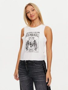 Noisy May Top Max 27033890 Biały Regular Fit. Białe topy Noisy may, xs, bez wzorów, z bawełny, bez kołnierzyka, bez ramiączek. Za 49,99 zł.