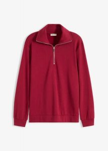 Sweter oversize ze stójką z zamkiem. Niebieskie swetry klasyczne bonprix, bez kołnierzyka. Za 94,99 zł.