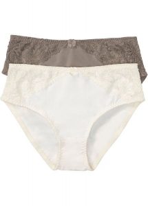 Figi maxi z koronką (2 pary). Brązowe figi bonprix, bez wzorów, z koronki. Za 84,99 zł.