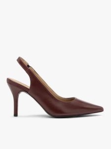 Bordowe czółenka slingback bez pięty. Czerwone czółenka Brawo sp. z o.o., bez wzorów, ze skóry, bez obcasa, na obcasie, bez zapięcia. Za 399,99 zł.