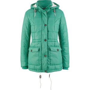 Kurtka pikowana z kapturem bonprix zielony szałwiowy. Zielone kurtki bonprix. Za 189,99 zł.