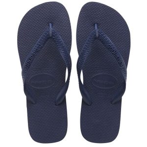 Klapki Havaianas Top. Niebieskie klapki Havaianas, bez wzorów, z gumy, bez obcasa. Za 156,50 zł.