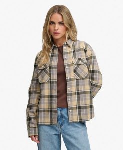 Superdry Koszula Lumberjack w Kratę z Flaneli – 100% Bawełna Organiczna – Eden. Brązowe koszule Superdry, bez wzorów, z bawełny, bez kołnierzyka, bez ramiączek. Za 245,50 zł.