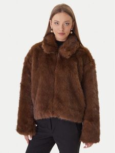 Bardot Futro 59474JB3 Brązowy Regular Fit. Brązowe płaszcze Bardot, bez wzorów, z futra, bez kaptura. Za 639,00 zł.