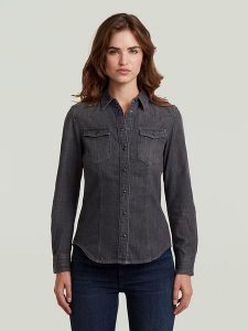 G-Star Koszula dżinsowa - Slim fit - w kolorze antracytowym rozmiar: M. Czarne koszule G-Star, m, bez wzorów, z bawełny, bez kołnierzyka, bez ramiączek. Za 184,46 zł.