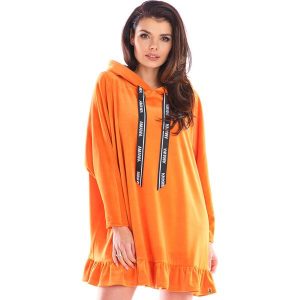 Przedłużona Bluza Welurowa z Falbanką - Pomarańczowa. Brązowe bluzy Awama, uniwersalny, bez wzorów, z elastanu, bez kaptura. Za 269,90 zł.