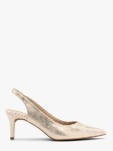 Platynowe czółenka typu slingback na szpilce. Szare czółenka Ryłko, bez wzorów, z gumy, bez obcasa, na szpilce, bez zapięcia. Za 329,99 zł.