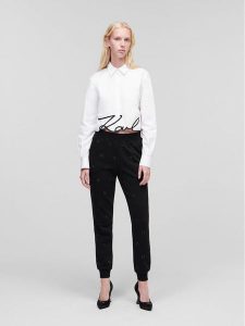 KARL LAGERFELD Koszula Signature 226W1605 Biały Regular Fit. Białe koszule KARL LAGERFELD, bez wzorów, z bawełny, bez kołnierzyka, bez ramiączek. Za 479,99 zł.