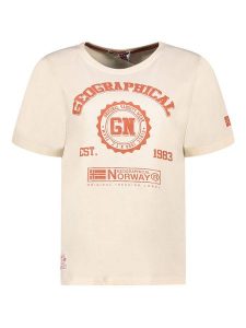 Geographical Norway Koszulka w kolorze beżowym rozmiar: M. Brązowe bluzki Geographical Norway, m, bez wzorów, z bawełny, bez kołnierzyka, bez ramiączek. Za 87,81 zł.