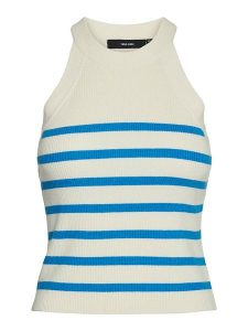 Vero Moda Top dzianinowy w kolorze kremowo-niebieskim rozmiar: XL. Brązowe topy Vero Moda, xl, bez wzorów, z dzianiny, bez kołnierzyka, bez ramiączek. Za 28,44 zł.