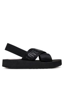 LOVE MOSCHINO Sandały JA16214G0MIX4000 Czarny. Czarne sandały LOVE MOSCHINO, bez wzorów, z materiału, bez obcasa, na płaskiej podeszwie, bez zapięcia. Za 379,99 zł.