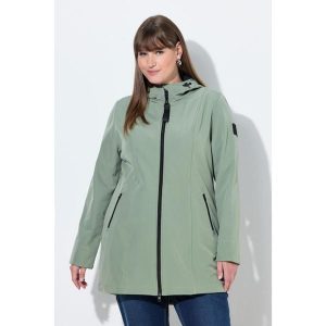 Damskie Długa kurtka softshell HYPRAR hydrofobowa trapezowy krój. Zielone kurtki Ulla Popken, plus size, bez wzorów, z elastanu, bez kaptura. Za 479,99 zł.