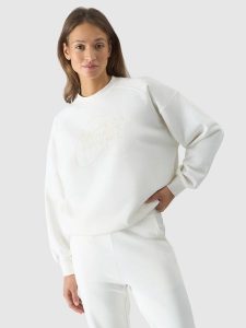 4F Bluza dresowa nierozpinana bez kaptura damska - biała XS. Białe bluzy 4f, xs, bez wzorów, z bawełny, bez kaptura. W wyprzedaży za 129,99 zł.