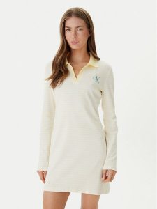 Calvin Klein Jeans Sukienka codzienna Monologo LV047F839G Żółty Regular Fit. Żółte kombinezony Calvin Klein Jeans, l, bez wzorów, z bawełny, bez kołnierzyka, bez ramiączek. Za 369,99 zł.