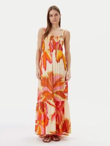 Maaji Sukienka letnia Jungle Palm Lavinia PT2707CLD001 Pomarańczowy Regular Fit. Brązowe kombinezony Maaji, na lato, m, bez wzorów, z wiskozy, bez kołnierzyka, bez ramiączek. Za 329,99 zł.