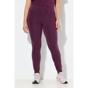 Damskie Legginsy styl vintage wąskie nogawki wysoki stan kieszeń. Czerwone legginsy Ulla Popken, bez wzorów, z bawełny, z podwyższonym stanem. W wyprzedaży za 191,99 zł.