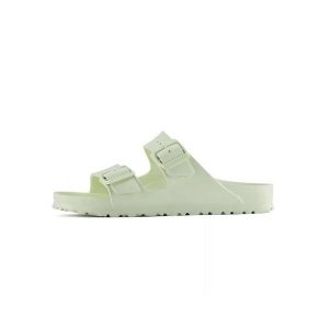 Klapki damskie Birkenstock Arizona Eva. Zielone klapki Birkenstock, bez wzorów, z materiału, bez obcasa. Za 329,99 zł.