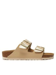 Birkenstock Klapki Arizona Bf 1013070 Beżowy. Brązowe klapki Birkenstock, bez wzorów, ze skóry, bez obcasa. Za 404,99 zł.
