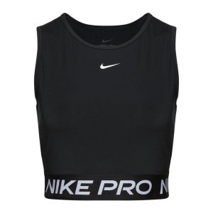 Tank top treningowy damski Nike Pro Dri-Fit. Czarne topy Nike, bez wzorów, bez kołnierzyka, bez ramiączek. Za 159,99 zł.