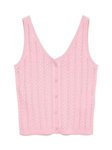 Vero Moda Top dzianinowy w kolorze jasnoróżowym rozmiar: M. Różowe topy Vero Moda, m, bez wzorów, z dzianiny, bez kołnierzyka, bez ramiączek. Za 83,42 zł.
