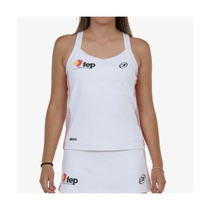 Damski tank top Bullpadel Exima. Białe topy BULLPADEL, bez wzorów, sportowe, bez kołnierzyka, bez ramiączek. Za 199,90 zł.